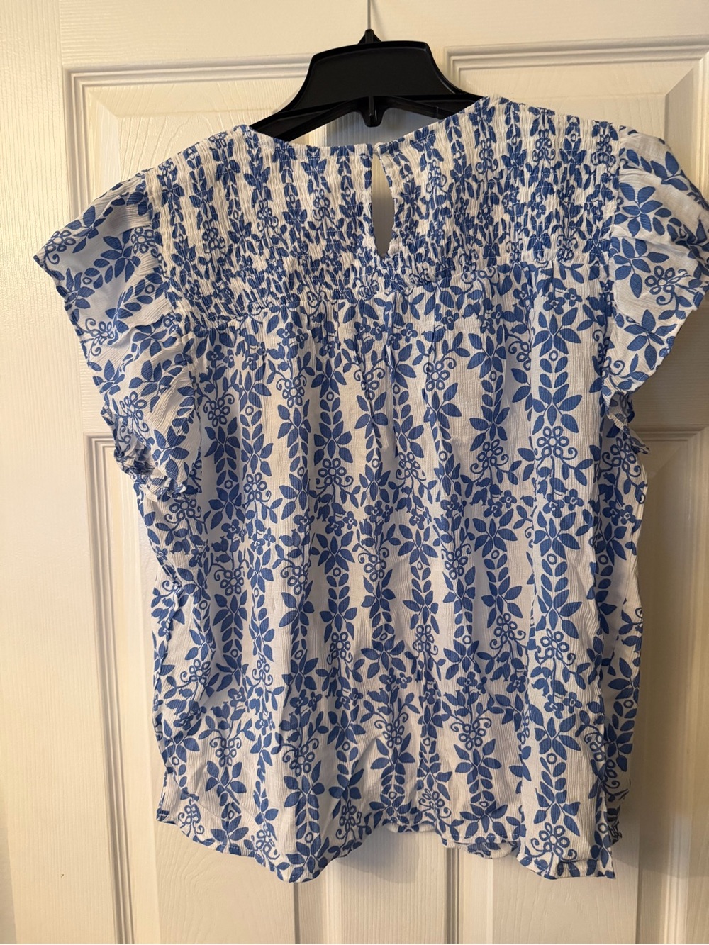 Skies Are Blue White and Blue Floral Smocked Blouse - Picture 3 of 6